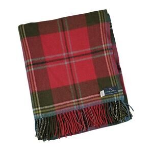 Vintage Lochcarron Of Scotland 100% Wool Tartan Throw Blanket Red Plaid 68"x54"